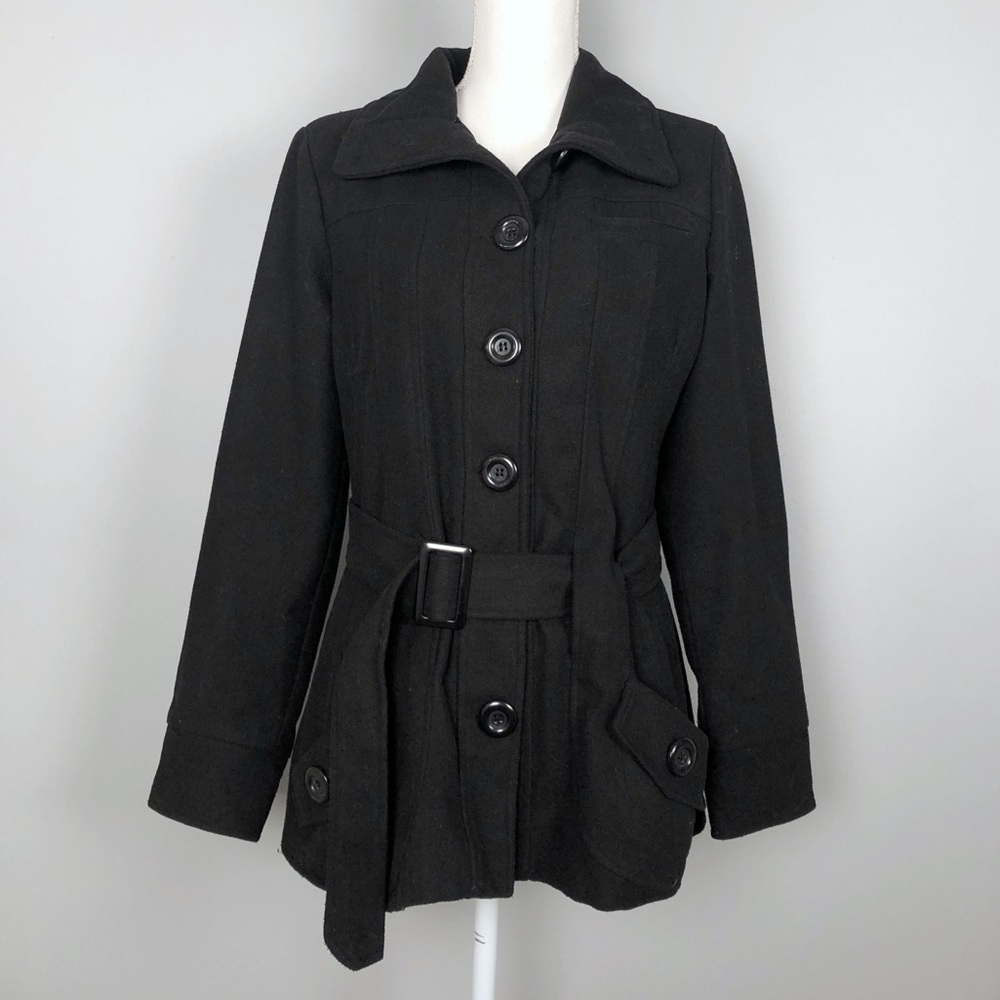New look black pea coat (M)